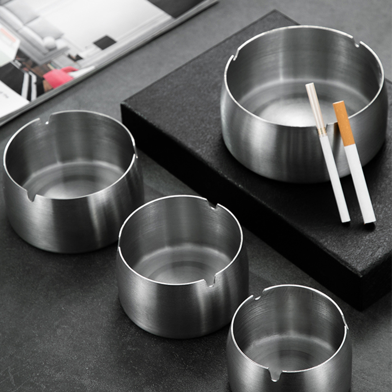 Stainless Steel Ashtray Creative Personalized Trend For Home Living Room Metal Large Prevent Fly Ash Marriage Gray Cylinder Ins European Style