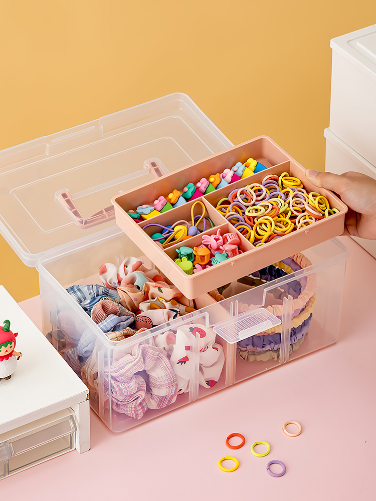 Kids Hair Accessory Organizer Barrettes Rubber Band Headdress Jewelry Box Earrings Multi-Layer Finishing Box Cute Hair String Jewelry Box