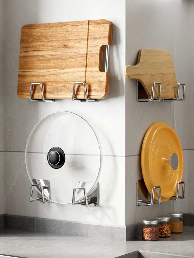 Kitchen Storage Rack Punch-Free Wall-Mounted Pot Cover Rack under Cabinet Chopping Board Rack Cutting Board Holder Multi-Functional Storage Rack