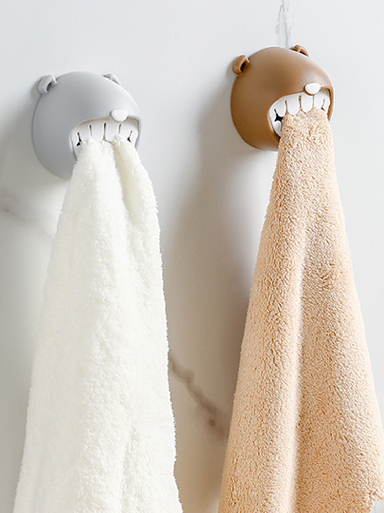 Jujiajia Bear Towel Clamp Bathroom Punch-Free Face Cloth Rack Bathroom Multi-Functional Wall-Mounted Towel Plug