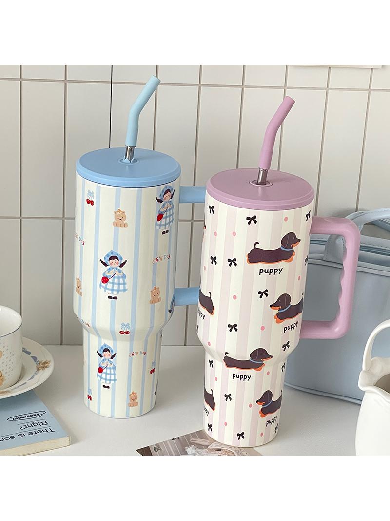 Jujiajia Design Vacuum Cup Couple Water Cup Large Capacity Good-looking Summer Cute Stainless Steel Large Ice Cup Straight