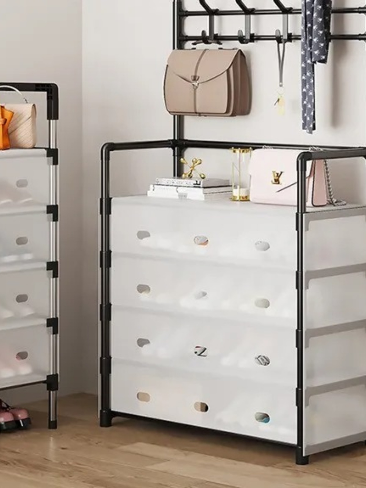 Jujiajia Dormitory Multi-Layer For Home Entrance Storage Rack Strong and Durable Entrance Shoe Rack Dustproof Shoes and Hat Rack Integrated
