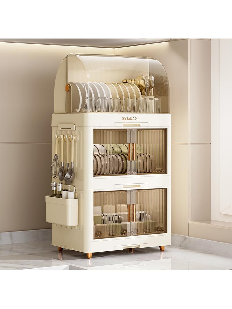 Jujiajia Kitchen Dish Storage Rack Multi-Layer For Home Cupboard Sideboard Plastic Bowl Storage Cabinet Dish Draining
