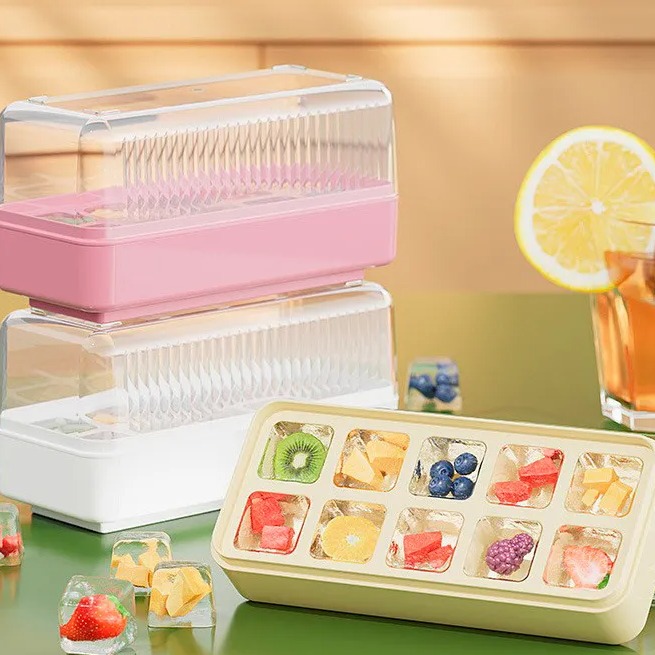 Jujiajia Ice Tray Push-Type 10-Grid Ice Cube Mold Soft Silicone Food Grade For Home Large Capacity Ice Cube Box Water Injection