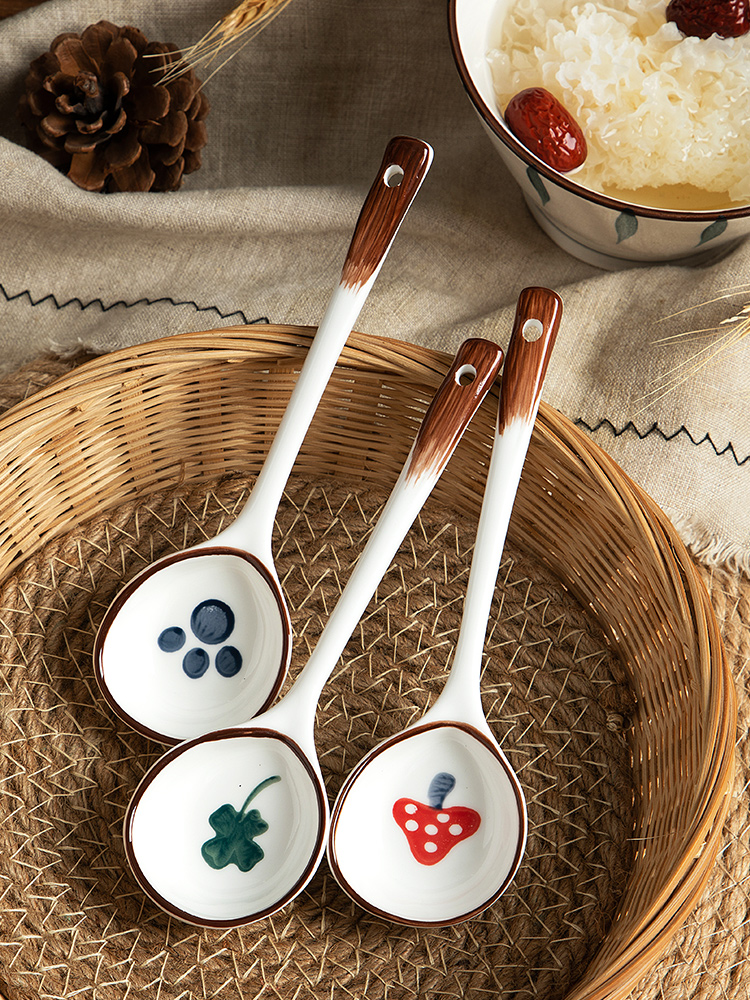 Jujiajia Ceramic Spoon For Home Japanese Good-looking Soup Special Spoon Long Handle round Head Soup Spoon Porridge Spoon