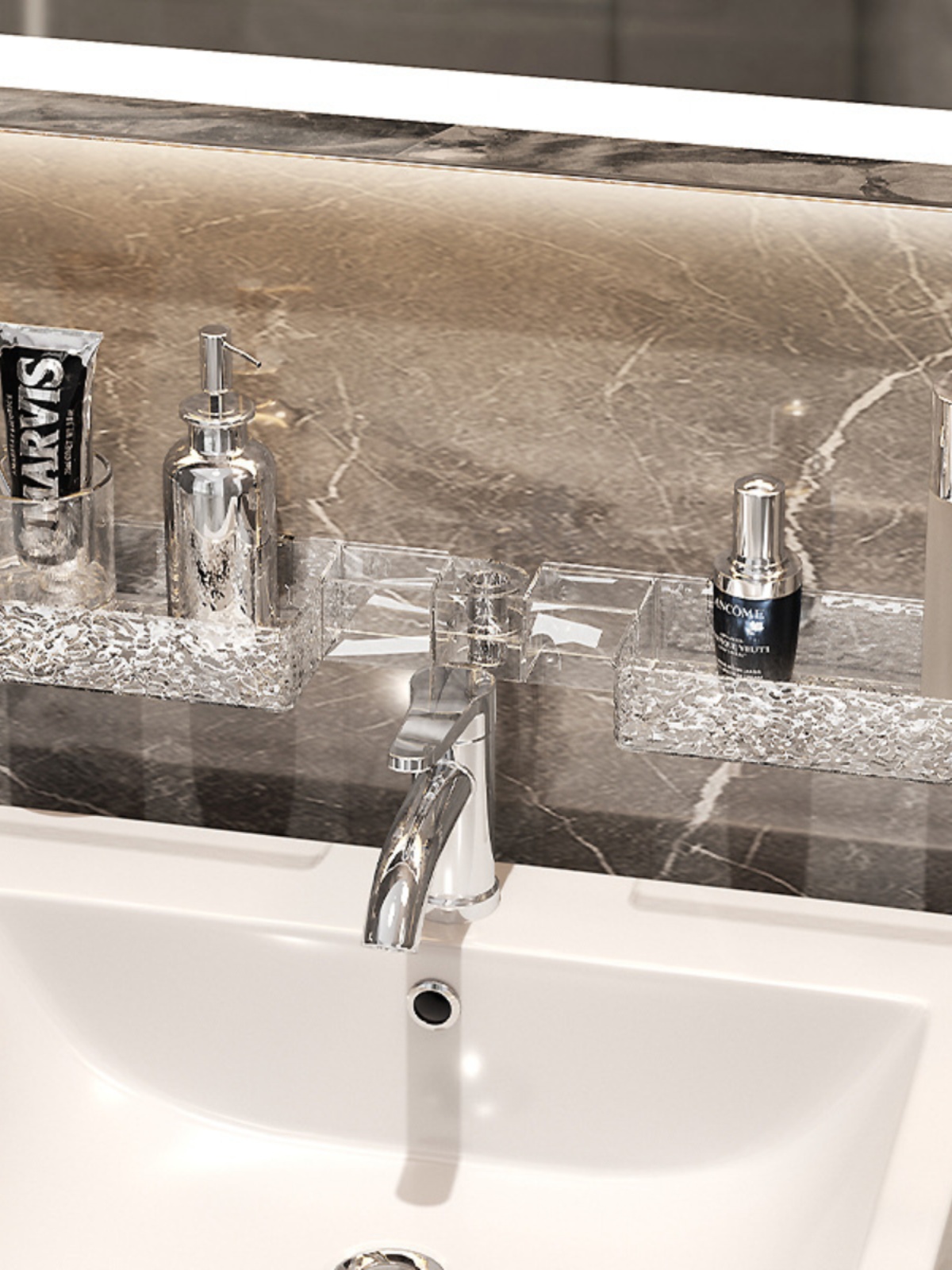 No Trace of Creativity Wall-Mounted Water Ripple Wash Basin Storage Rack Bathroom Flat Rotatable Corner Draining Rack