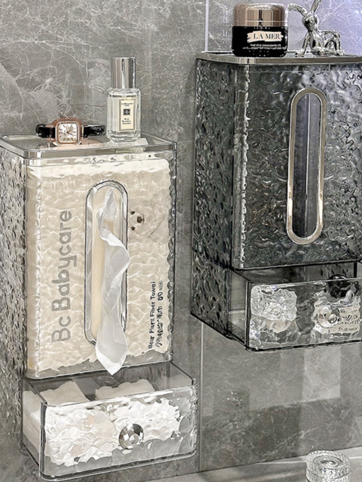 Face Towel Storage Box Punch-Free Face Wiping Towel Face Towel Facial Tissue Storage Rack Toilet Wall-Mounted Accessible Luxury Transparent Tissue Box