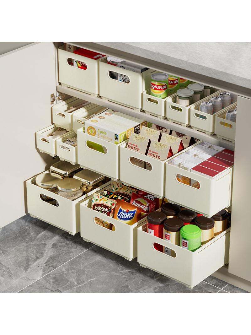 Jujiajia Fashionable Cabinet Retractable Storage Box Drawer Desktop Snacks Sundries Kitchen Finishing Box Deep Cabinet