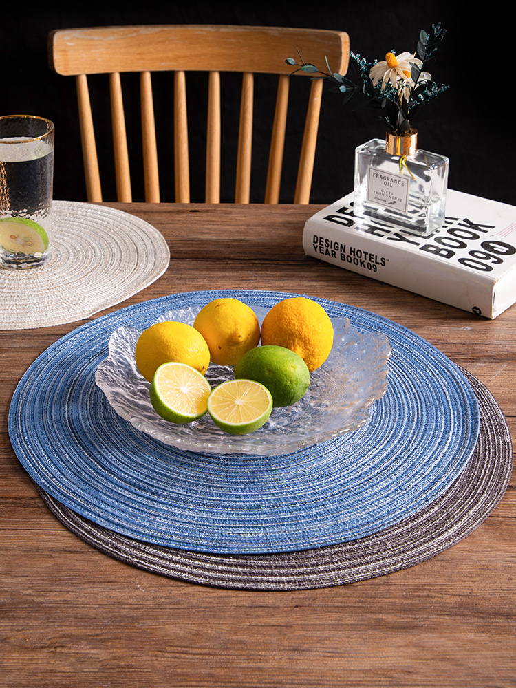 Jujiajia Placemat Heat Proof Mat Household Cute Creative Woven Plain round Dining Table Cushion Placemat Coasters Scald Preventing Met