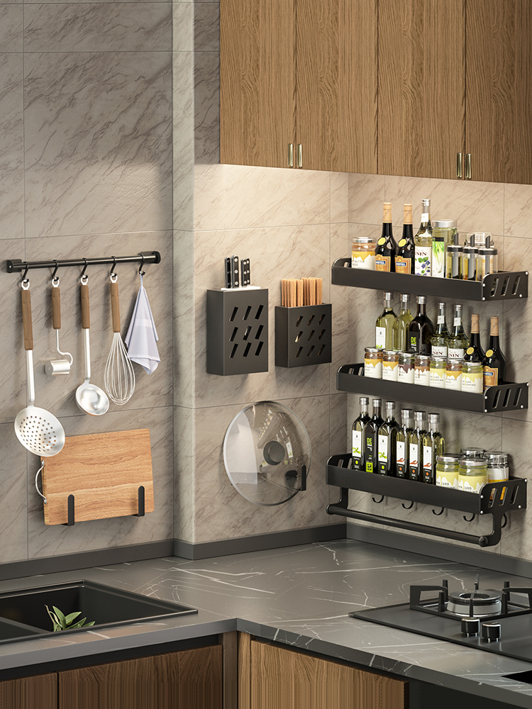 Seasoning Rack Wall-Mounted Kitchen Supplies For Home Complete Collection Punch-Free Knife Rack Multi-Functional Storage Rack