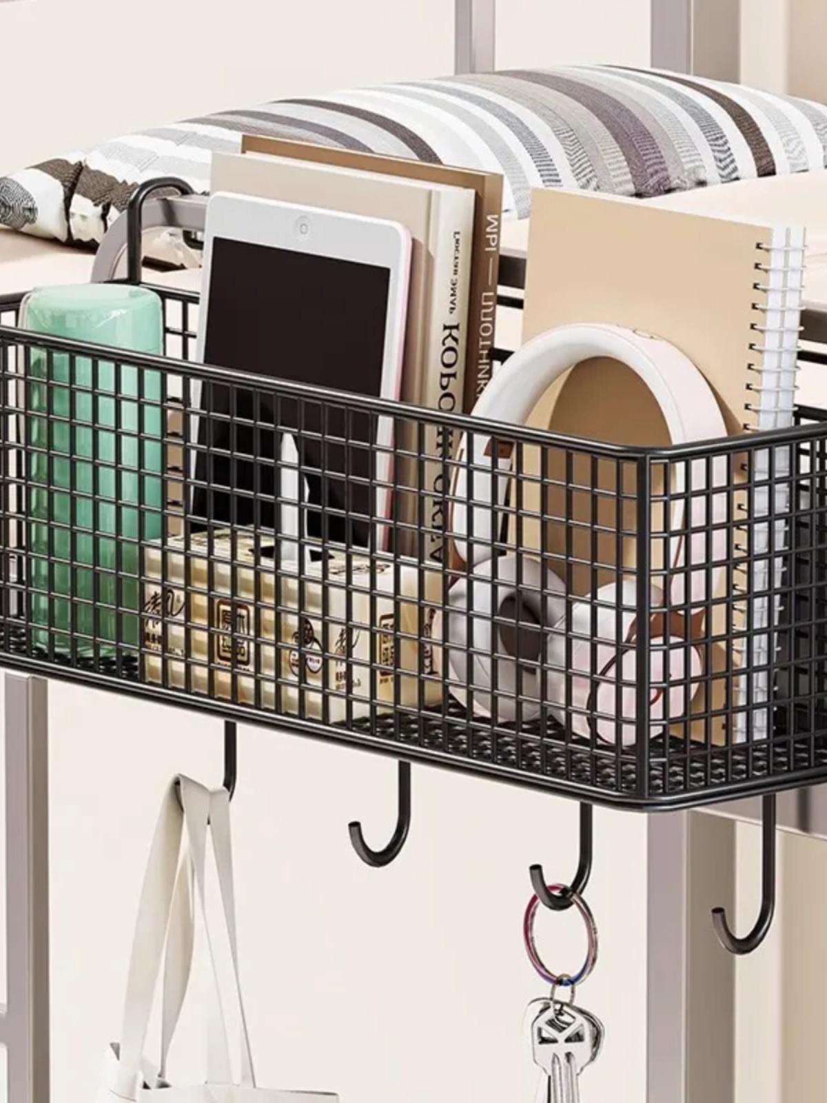 Bedside Hanging Basket Snacks Sundries Storage Rack College Dormitory Upper Bedside Punch-Free Bedroom Hanging Storage Rack