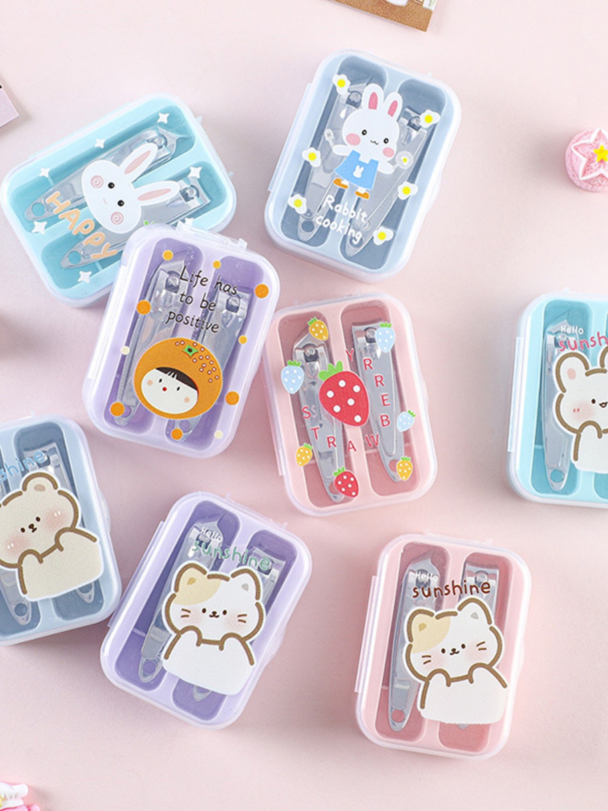 2 Boxed Cartoon Girlish Nail Scissors Creative Kids Nail Clippers For Home Portable Small Size Nail Clippers