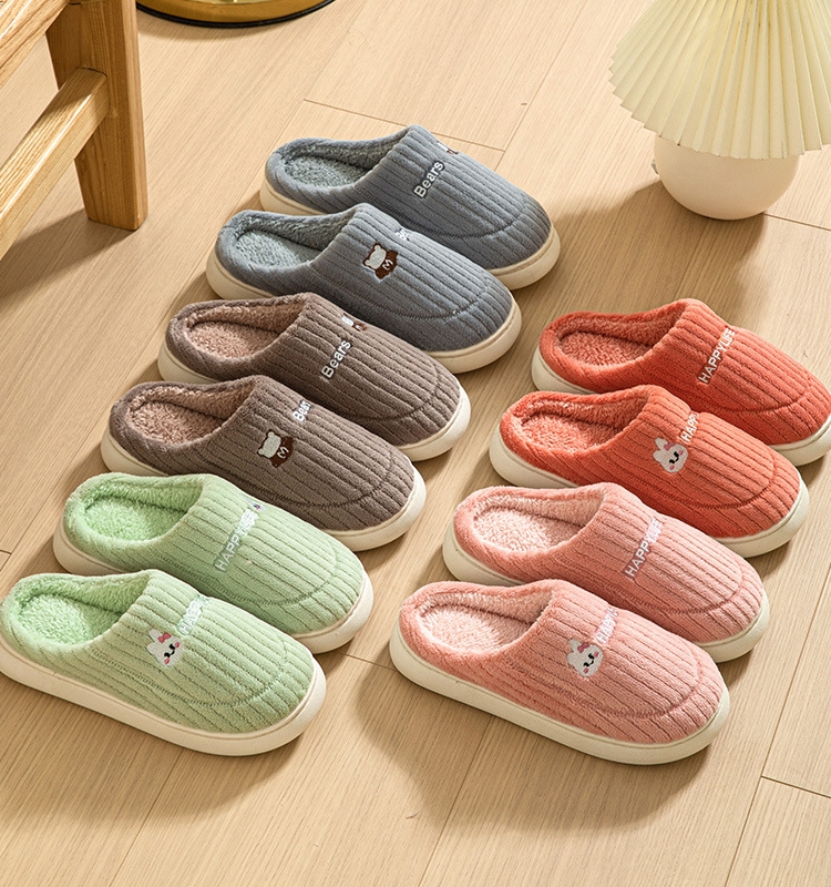 Cotton Slippers Men Autumn and Winter Indoor Platform Non Slip Velvet Heattech Couple Household Slippers Female Winter