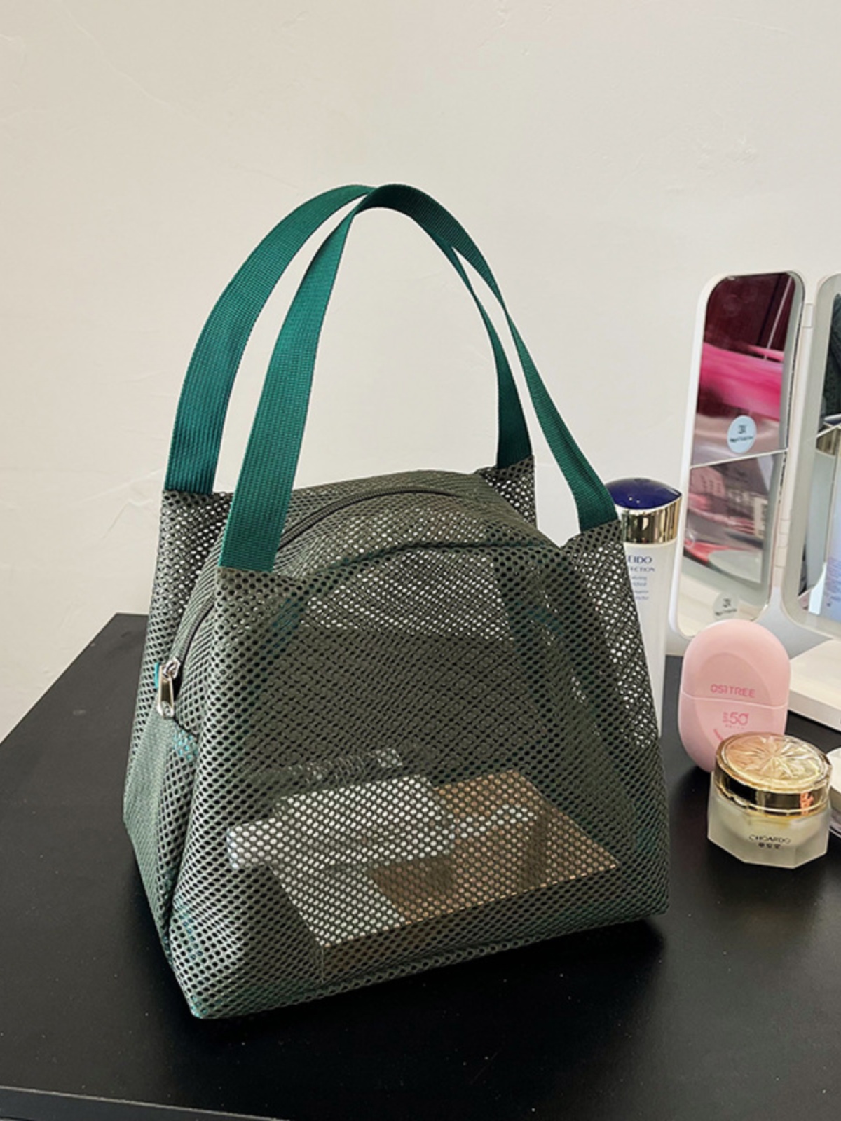 Large Capacity Zipper Mesh Bag Lunch Bag Wash Bag Beach Bag Carrying Case Travel Swimming Wash Bag
