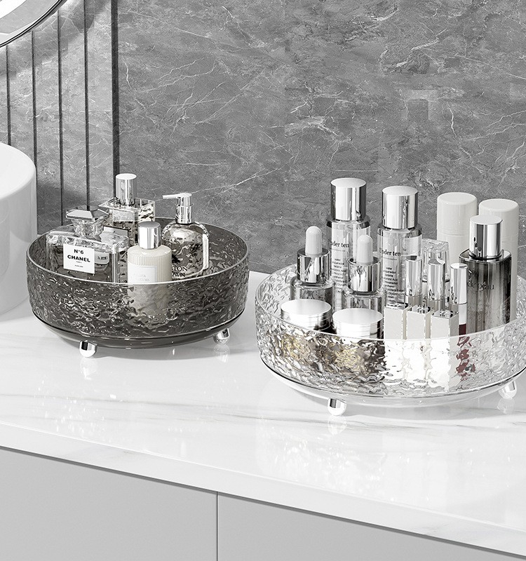 Good-looking Glacier Pattern Rotate Cosmetics Storage Box Transparent Storage Turntable Desktop Skin Care Products Perfume Storage Rack