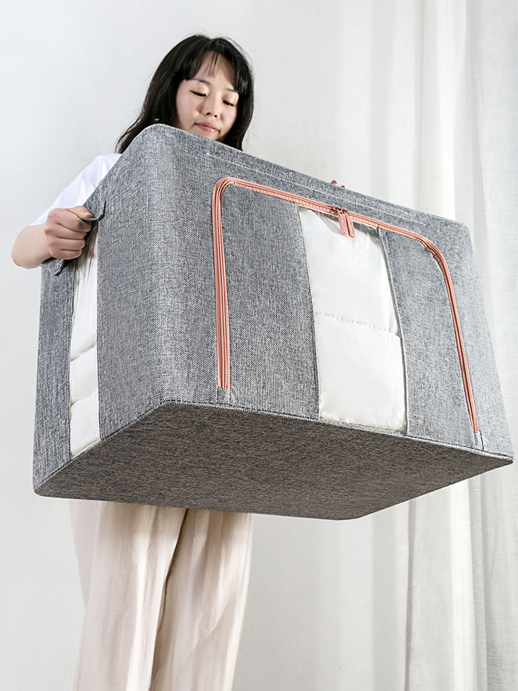 Jujiajia Cotton and Linen Clothes Storage Box For Home Large Cloth Foldable Clothes Storage Basket Wardrobe Storage Bag Handy Gadget