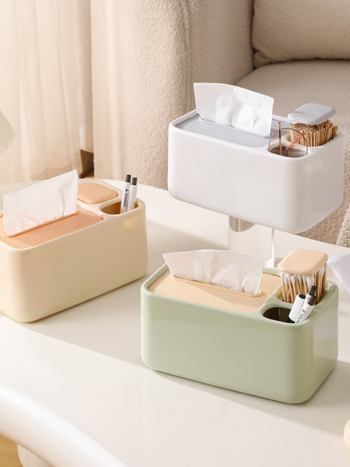Tissue Box For Home Living Room Dining Room Press Toothpick Cotton Swab Storage Box Multifunctional Remote Control Storage Tissue Box
