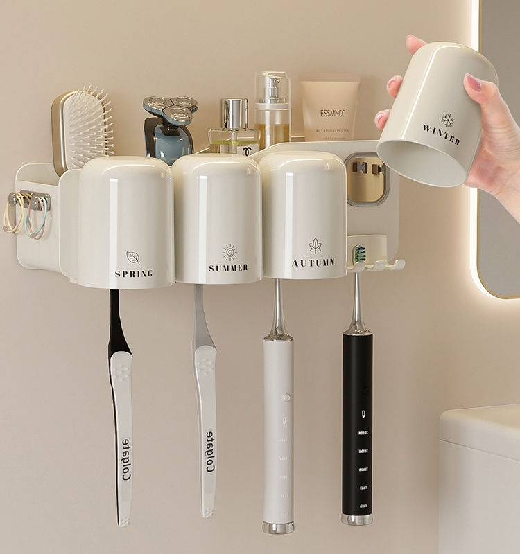Cream Style Toothbrush Rack Punch-Free Gargle Cup Tooth Cup Wall-Mounted Bathroom Wall-Mounted Shelf