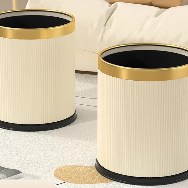 Jujiajia Accessible Luxury Golden Edge Trash Can For Home Double-Layer Large Diameter Kitchen Living Room Large round Office without Lid