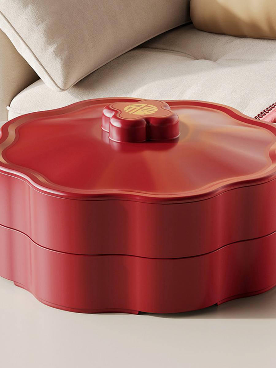 Fruit Plate For Home Grid with Lid Living Room Coffee Table Wedding Red Chinese Snack Storage Box Nuts Multi-Layer Fruit Plate