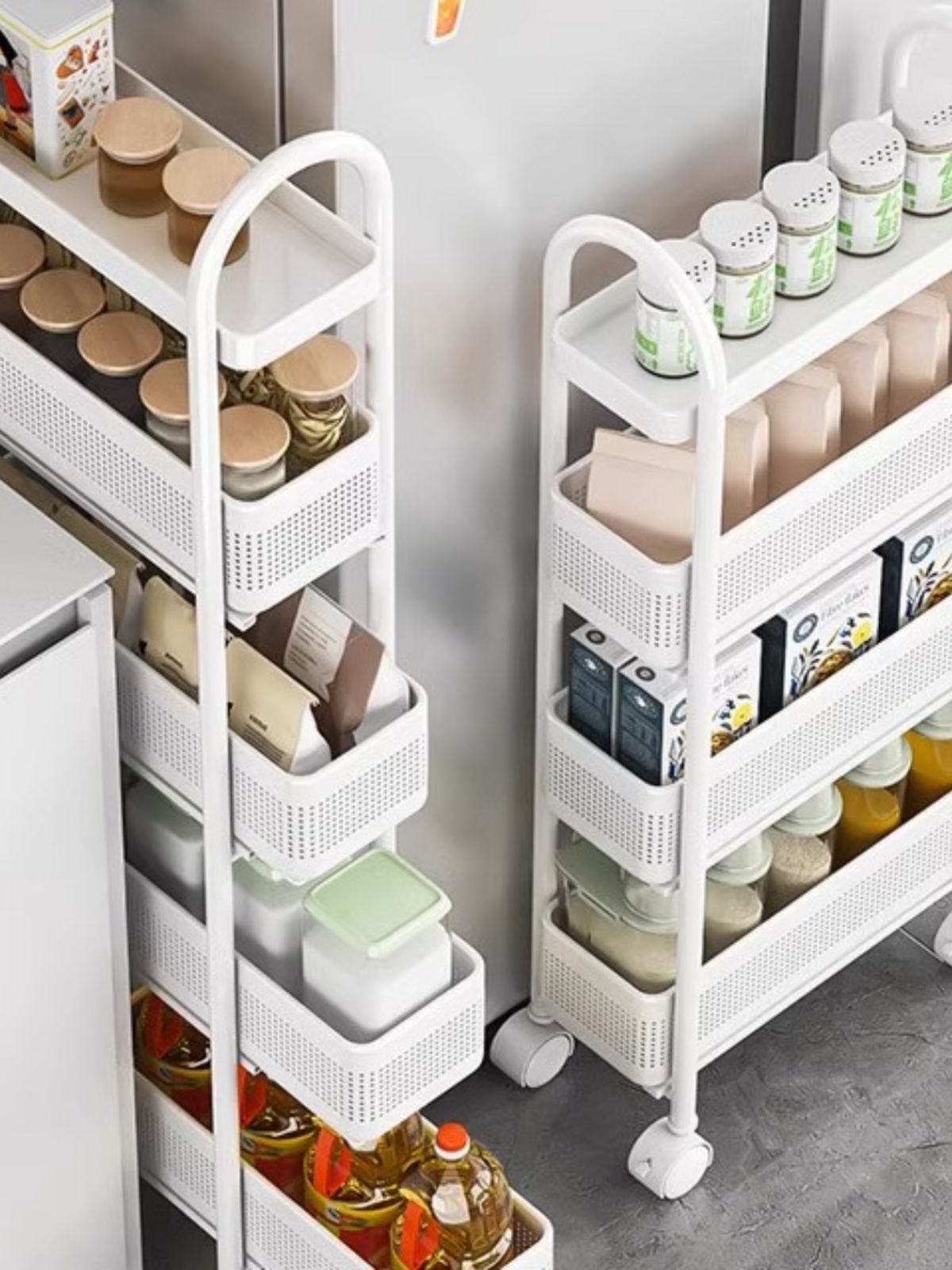 For Home Kitchen Shelf Floor Narrow Cabinet Gap For Home Refrigerator Side Gap Pull Trolley Storage Narrow Rack