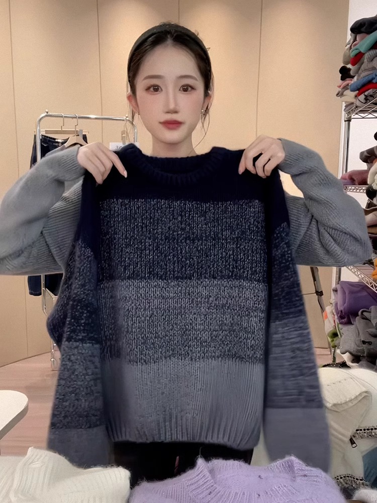 European Station Stripes Contrast Color Knitting Soft Glutinous Pullover Sweater Female Spring and Autumn 2025 New Arrival Fancy Elegant Tops