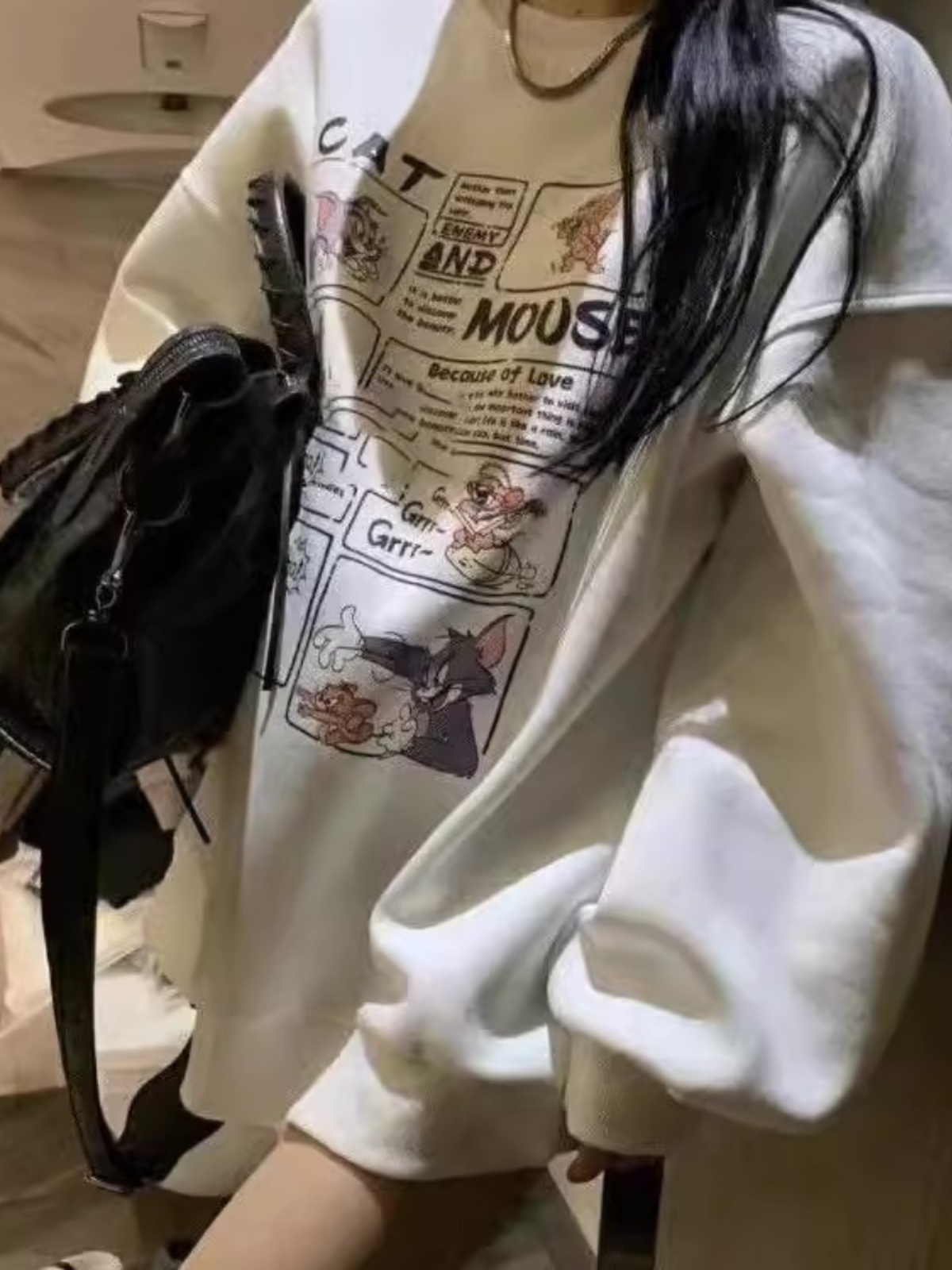 South Korea Dongdaemun 2025 Fall New Arrival Younger Fashion Cartoon Pattern Loose-Fitting Casual round-Neck Long Sleeves Sweatshirt Female