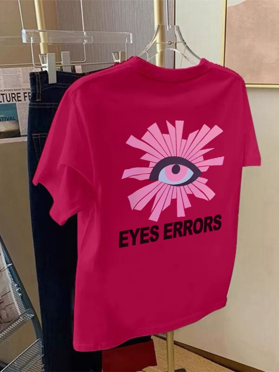 2025 Summer Eye of Truth Pure Cotton Print Heavy Weight Short Sleeve Tops American High Street Niche Style Chinese Fad Pure Cotton T-shirt for Women
