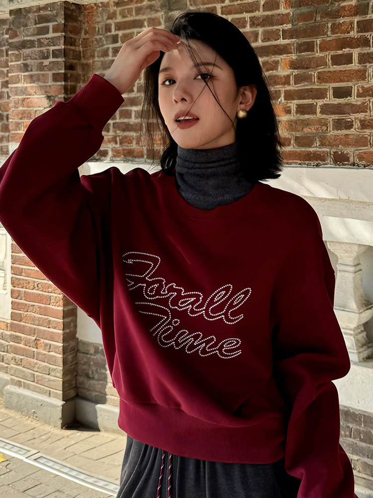 Korean Style Letter Print Pullover Sweatshirt Women's Spring and Autumn Loose Slim Looking Chic Short Outwear Fashion Fashionable Top