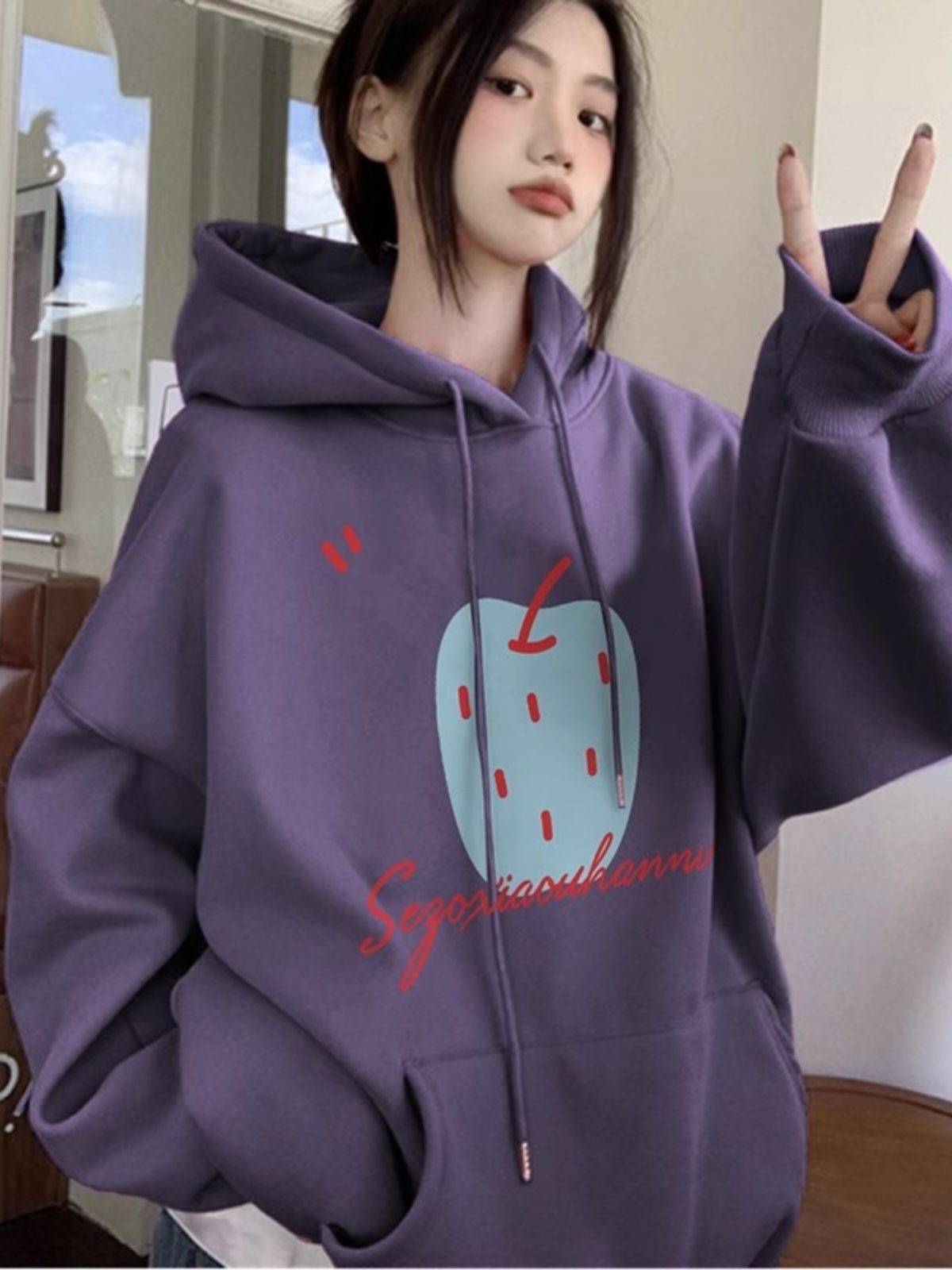 Purple Apple Sweatshirt Female Spring & Fall 2025 New Arrival Best Selling American Fancy Loose Fleece-lined Female Coat Top
