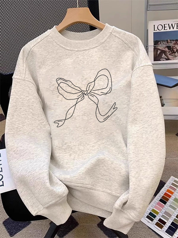 Oversize Capless round Neck Sweatshirt Women's Spring and Autumn Loose K-style Heavy Industry Bows Print Thin Tops Fashion