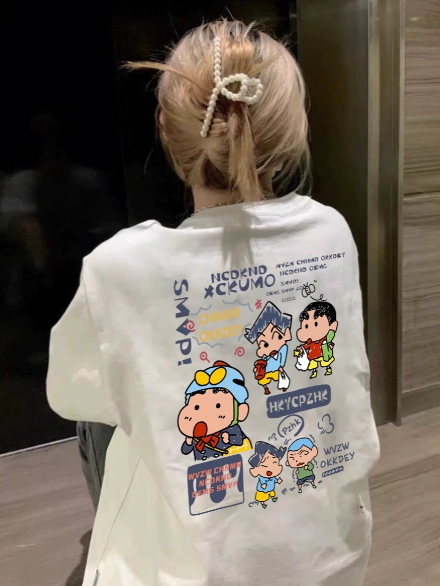 Heavy Weight Pure Cotton White Cartoon Short Sleeve T-shirt Female 2025 New Arrival Summer Loose All-Matching Fashion Brand Ins Half Sleeve Tops