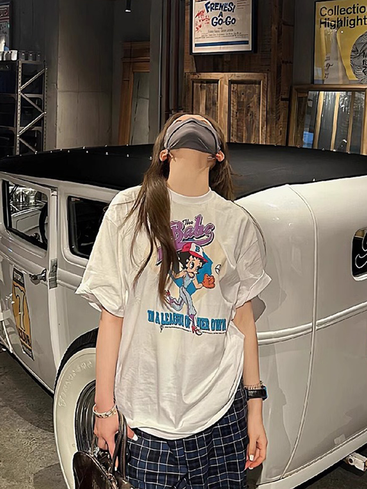 K-style Easiest for Match Loose Slim Looking 100% Cotton Coat Summer Women's Clothing 2025 New Arrival Fashion Chic Short Sleeve T-Shirt Women