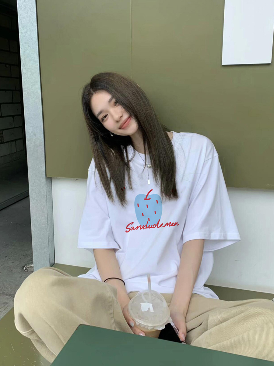 White round Neck Short Sleeve T-Shirt Women's Summer 2025 New Design Sense Niche Loose Slimming Cotton Shoulder Tops Women