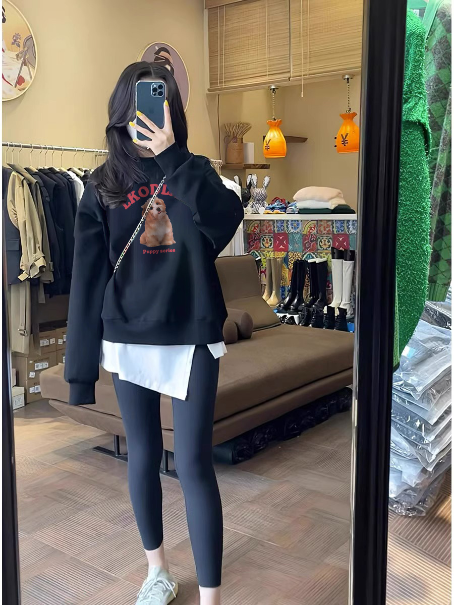 Black Crew Neck Sweater Coat Women 2025 Early Autumn New Loose Slimming Long Sleeve Top Women Fancy Super Nice