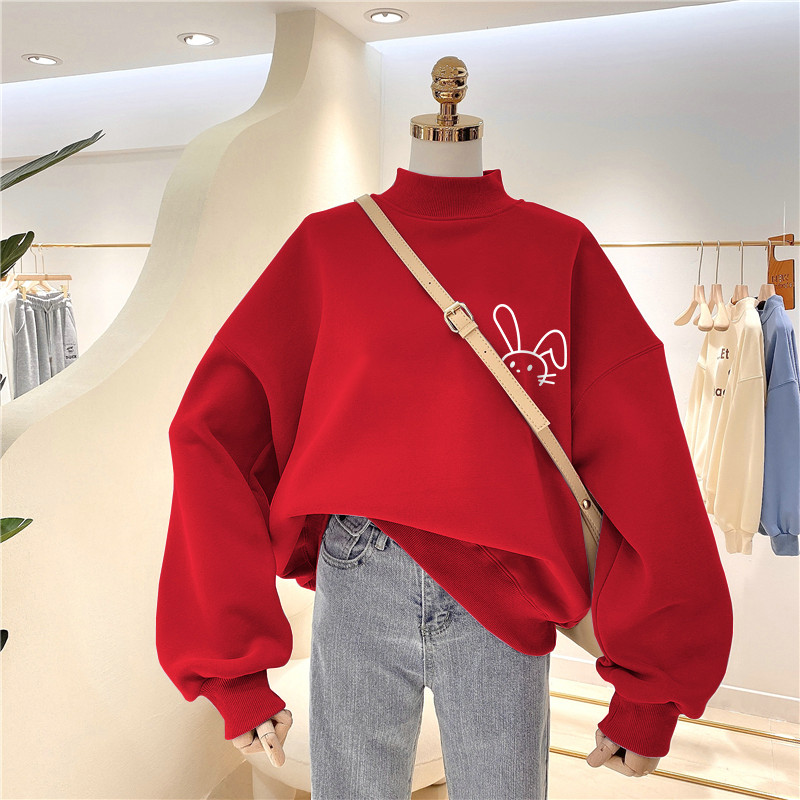 Mock Neck Hoodie Women's Fall and Winter Stylish Niche Style 2025 New Arrival plus Size Fleece-Lined Thicker Rabbit Year Animal Year Clothes