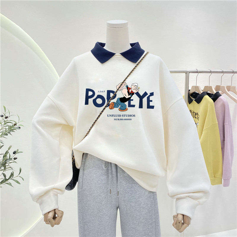Polo American Retro Lapel with Velvet Niche Style Sweatshirt