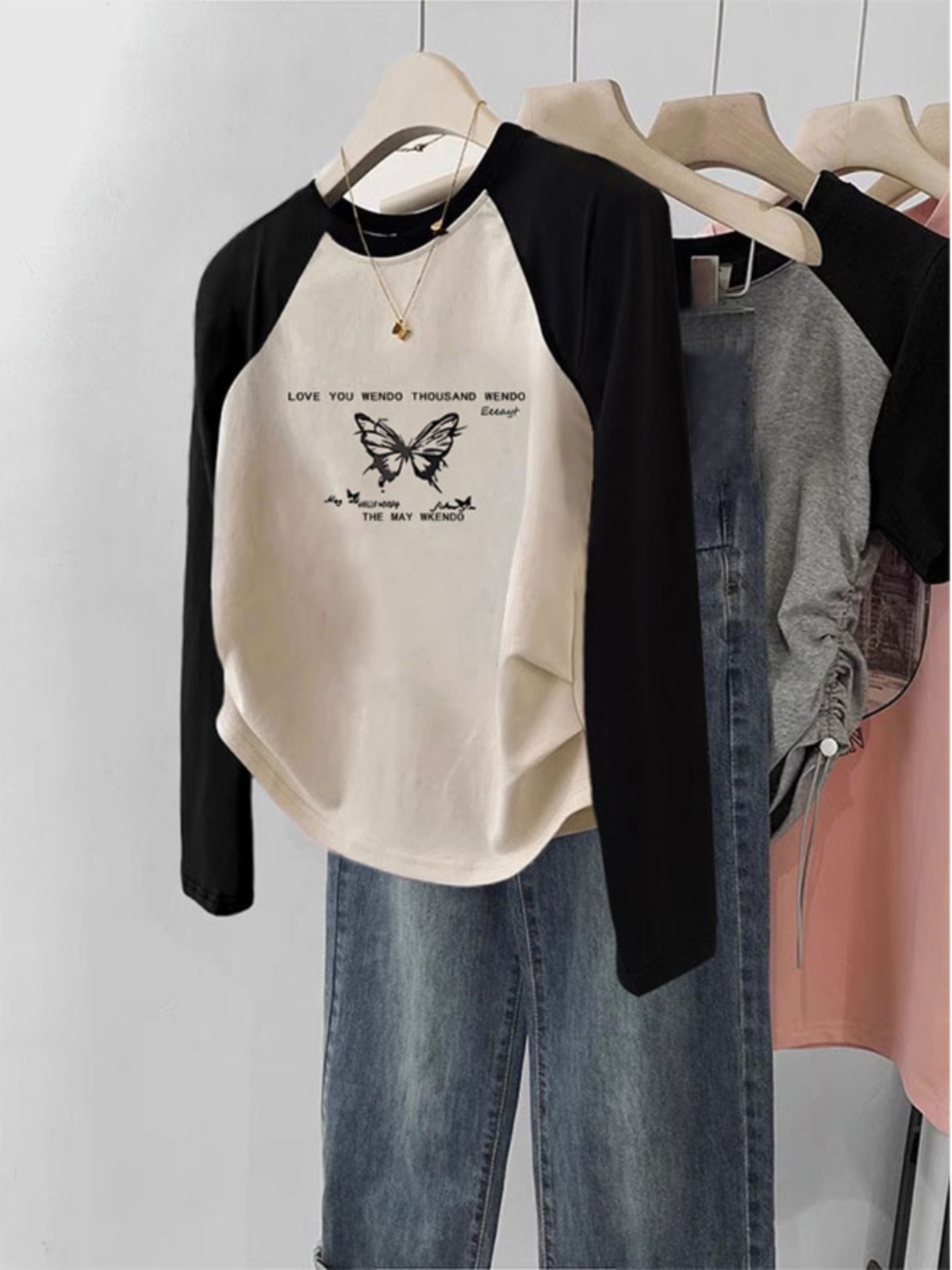 Plus Size 2025 Fall and Winter New Inner Wear American Retro Silm Slimming and Short Raglan T-Shirt Women's Long Sleeve Top Clothes