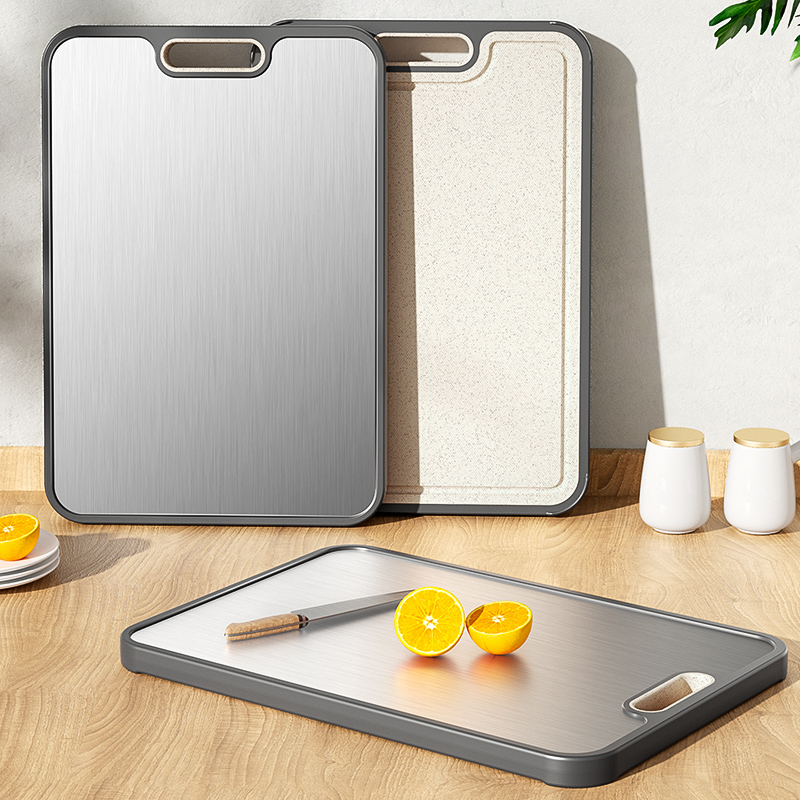 Cutting Board Antibacterial and Mildewproof For Home Double-Sided Stainless Steel Chopping Board for Fruits Kitchen Chopping Board Chopping Block Wheat Straw Cutting Board