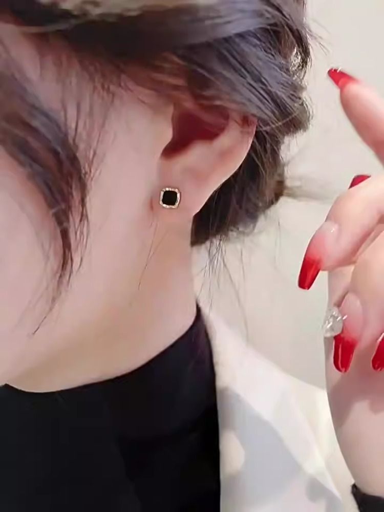 Black Square Women's Best Selling Exquisite Fancy Small Ear Studs