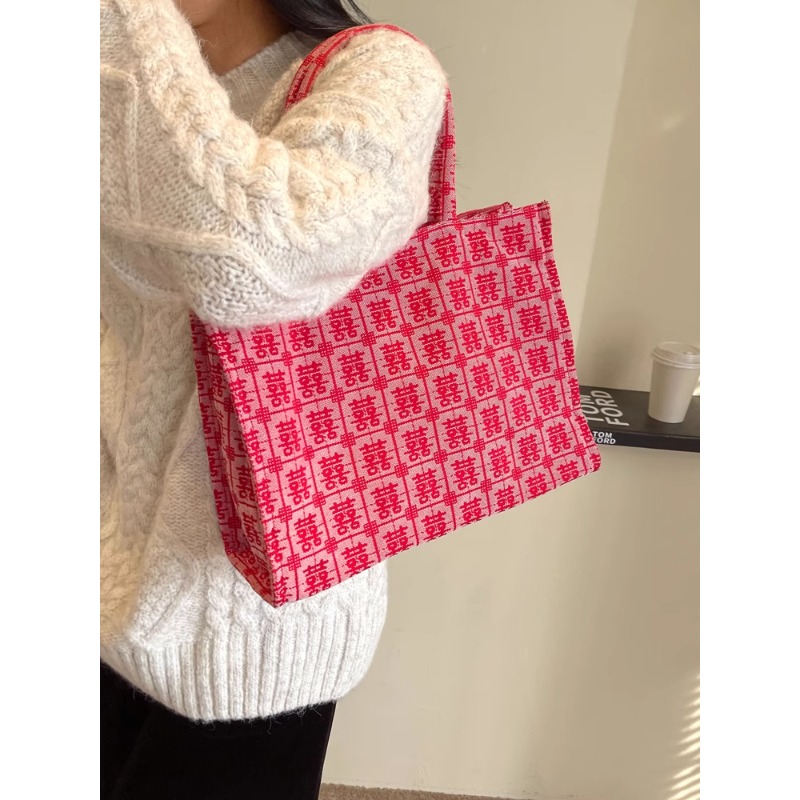 Dibo Wedding Bag Bride Wedding Red Bag Xi Character Satchel Canvas Bag Parkshin Bag Large Capacity Totes