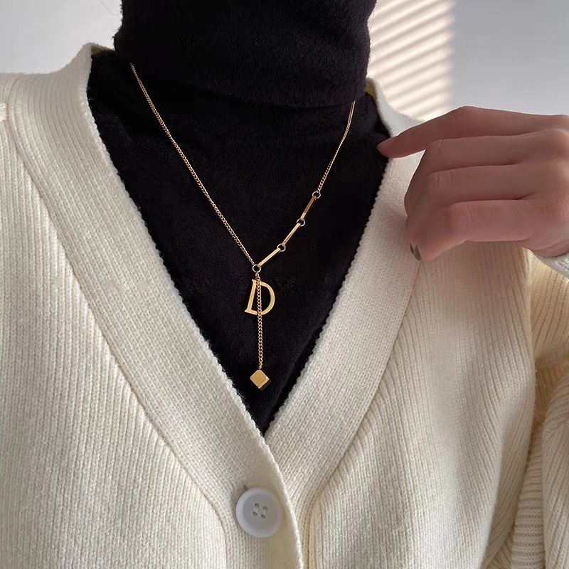 Letter Titanium Steel Necklace Light Luxury Minority Female Tassel Pendant