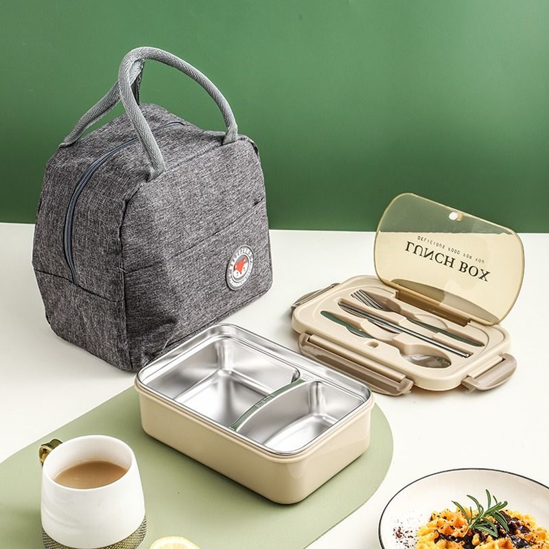 304 Stainless Steel Lunch Box Office Worker Portable Compartment Large Capacity Microwaveable Lunch Box for High School Students