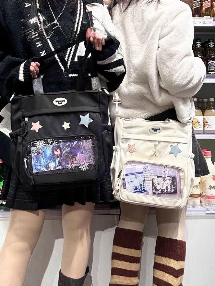 Japanese Style Snacks Cartoon Backpack Ins Transparent Shoulder Bag Female Large Capacity Campus Student Easiest for Match Crossbody Portable Bag