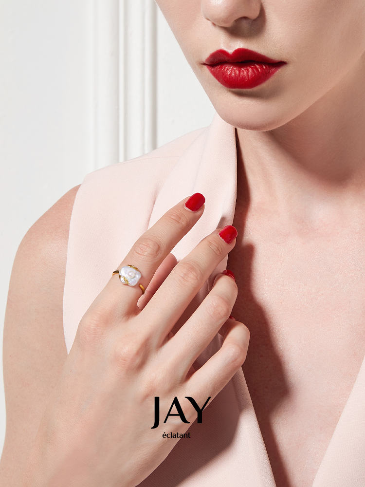 Jay Baroque Petal Pearl Ring Female Special-Interest Design Adjustable Open Ring Index Finger Ring French Little Finger Ring