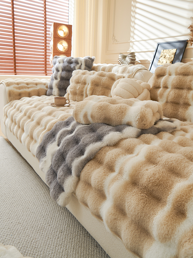 Autumn and Winter Thickened Rabbit Plush Sofa Cushion Fixed Non Slip 2024 New Arrival Cream Wind Sofa Cover Cover Cloth