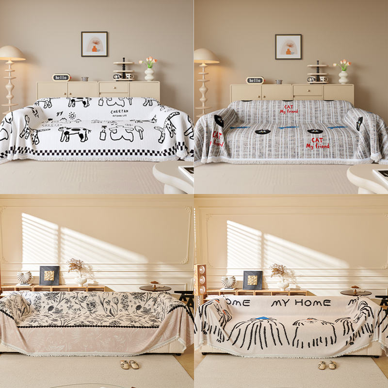 2025 New Cartoon Sofa Cushion All Year Round Neutral French Fancy Leather Sofa Cover Non-Slip Cushion Cover Towel