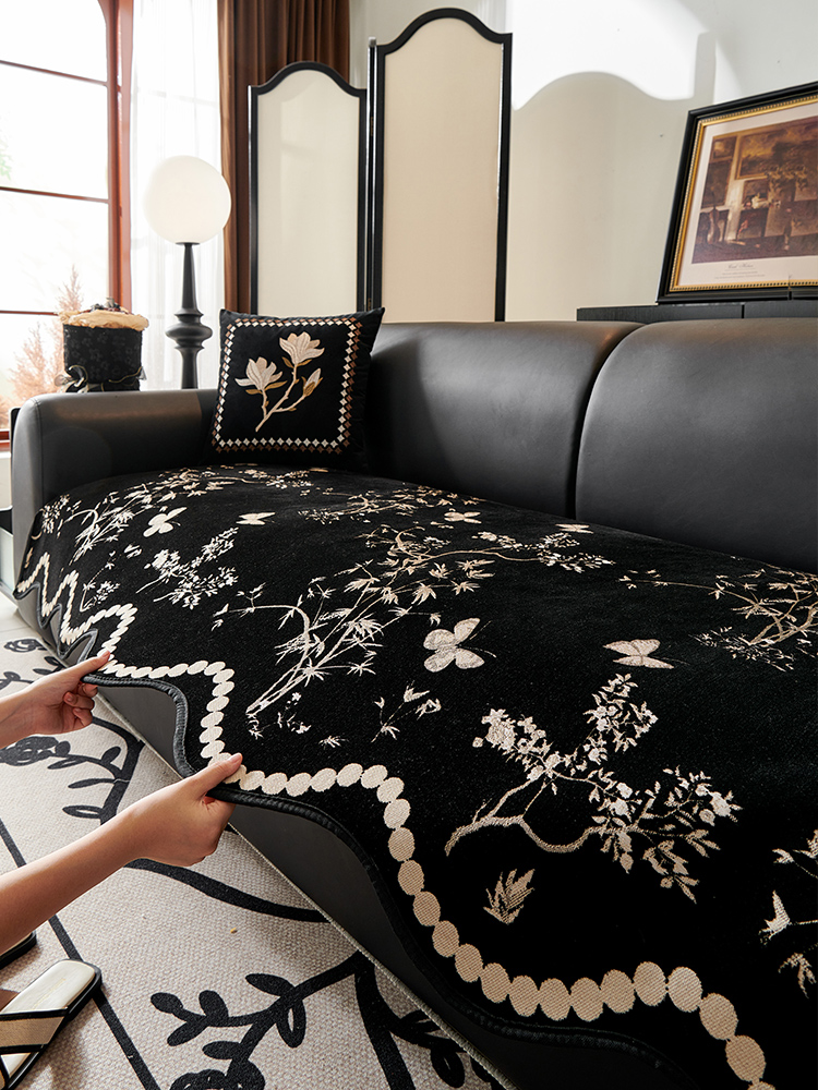 Winter Black Plush Special-Shaped Sofa Cushion Warm Non-Slip Irregular Straight Row Leather Sofa Cushion 2025 New