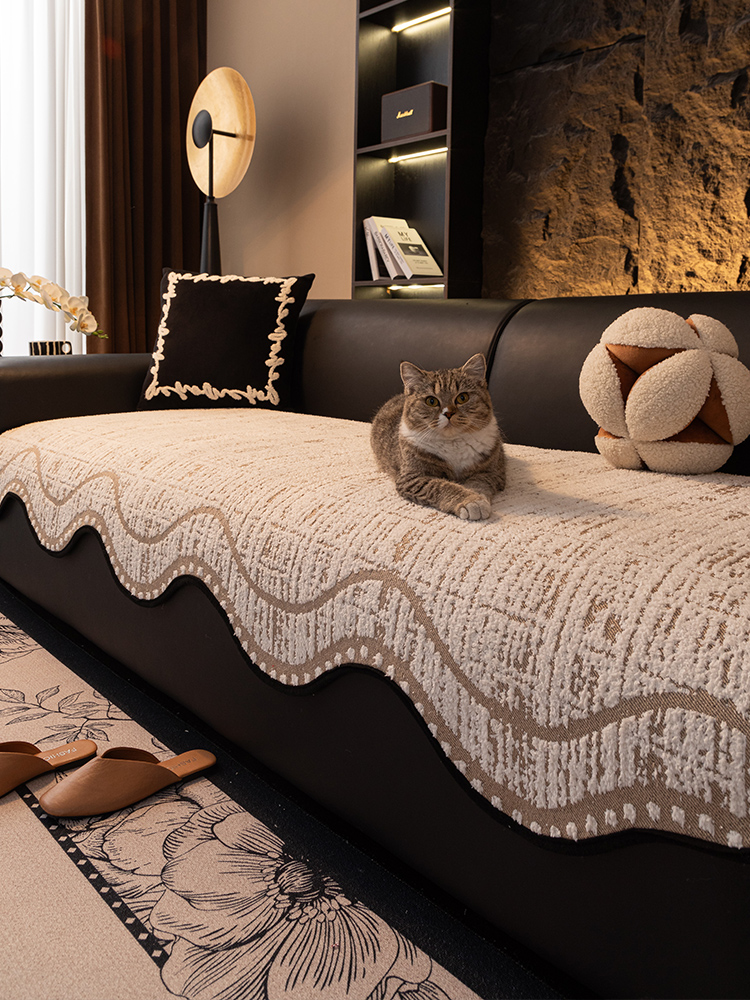 2024 New Arrival Half Velvet Shaped Sofa Cushion Autumn and Winter One-Piece Non Slip Stuffed Straight Row Sofa Cushion Cover Cloth