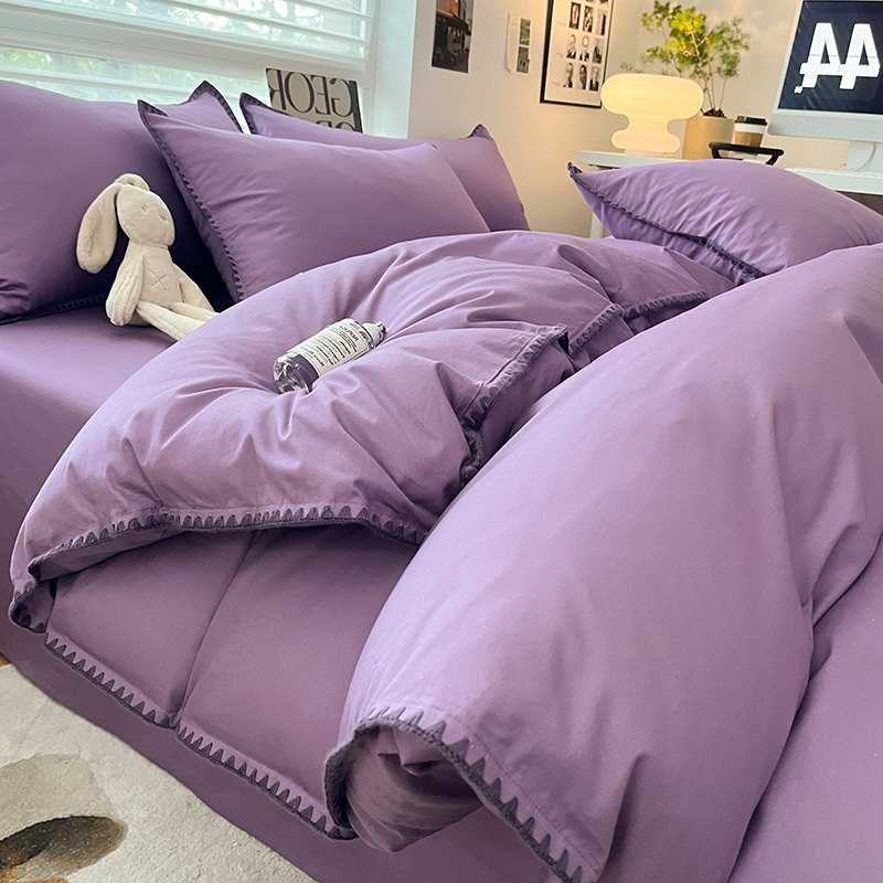 Cotton Four-Piece Set Pure Cotton Bedding Ins Style Coverlet Duvet Cover Three-Piece Dormitory Purple Bedding a